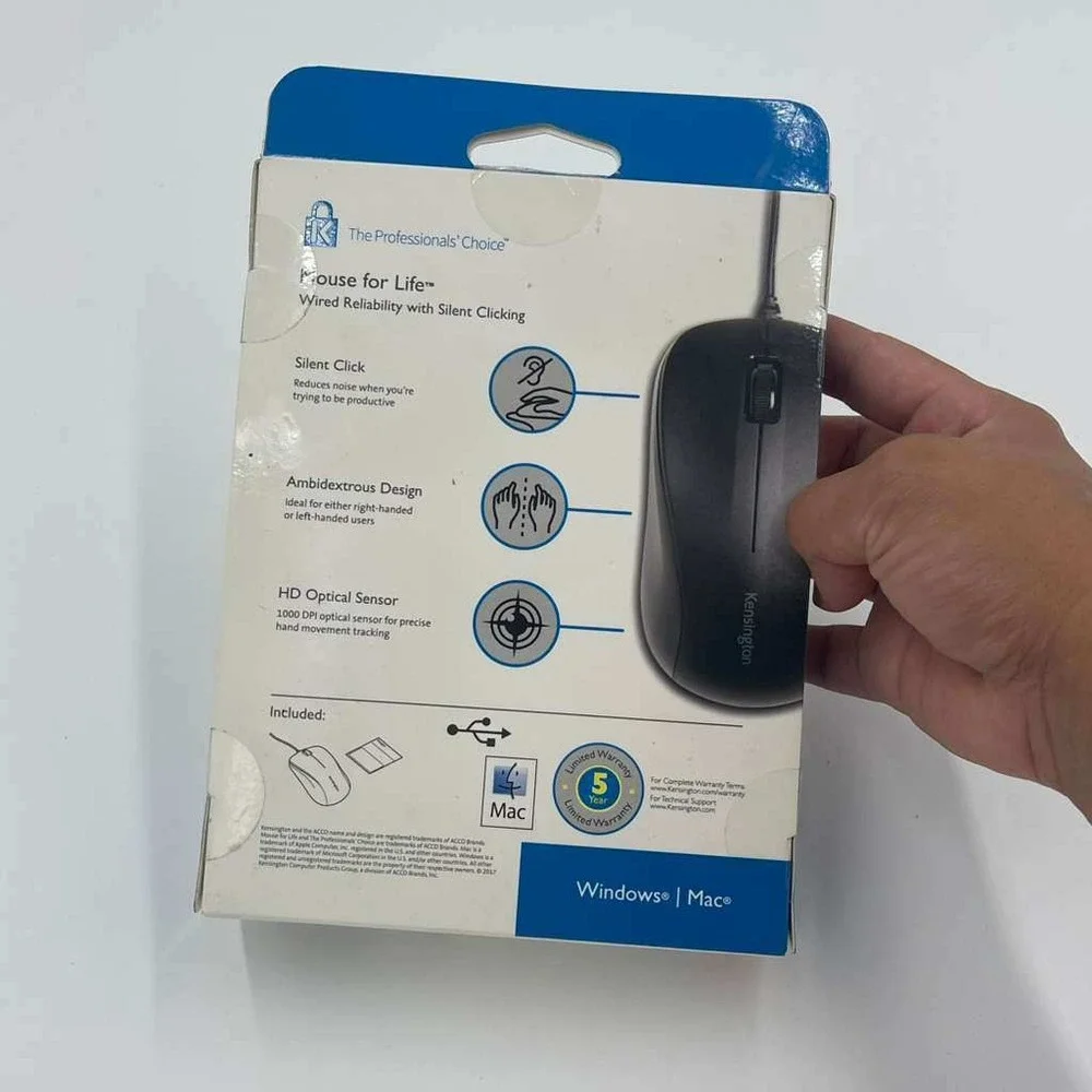 Kensington‎ Mouse for Life Wired Black Silent Click Ambidextrous Optical Sensor